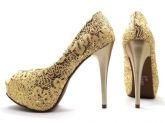 Sapato Peep Toe Meia Pata Dourado