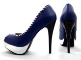 Sapato Peep Toe Meia Pata Azul/Branco