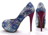 Sapato Peep Toe Meia Pata Azul/Rosa