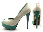 Sapato Peep Toe Meia Pata Verde e Bege