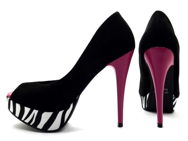 Sapato Peep Toe Meia Pata Preto/Rosa