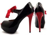 Sapato Peep Toe Meia Pata Preto/Vermelho